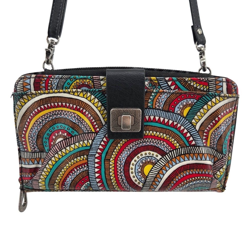 Sakroots Wallet Wristlet Crossbody Bag Multi Color Geometric Pattern